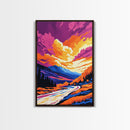 Autumn River, Mountain Sunset, Vibrant Landscape, Framed Canvas Print, Fall Wall Art, Living Room Decor, Nature Scene, Colorful Painting