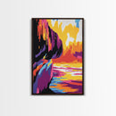 Cliffside Sunset, Ocean View, Coastal Landscape, Framed Canvas Print, Beach Wall Art, Sunset Painting, Vibrant Home Decor, Large Artwork
