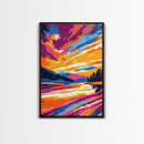 Sunset Reflection, Serene Lake, Nature Landscape, Framed Canvas Print, Modern Wall Art, Living Room Decor, Vibrant Painting, Colorful Art
