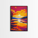 Sunset Reflection, Vibrant Landscape, Autumn Lake, Framed Canvas Print, Boho Wall Art, Living Room Decor, Colorful Nature Painting