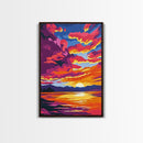 Fiery Sunset, Dramatic Sky, Mountain Lake, Framed Canvas Print, Living Room Art, Bold Colors, Nature Wall Decor, Autumn Art