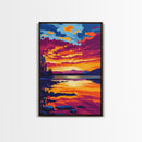 Golden Sunset, Tropical Beach, Ocean View, Framed Canvas Print, Coastal Wall Art, Relaxing Home Decor, Vibrant Beach Aesthetic