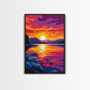 Sunset Reflection, Nature Painting, Vibrant Colors, Framed Canvas Print, Living Room Wall Art, Bold Home Decor, Autumn Theme