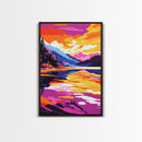 River Valley, Sunset Landscape, Colorful Art, Framed Canvas Print, Nature Wall Decor, Cozy Home Aesthetic, Warm Tones, Rustic Painting