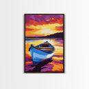 Rowboat Sunset, Serene Lake, Peaceful Landscape, Vibrant Colors, Canvas Print, Bedroom Wall Art, Boho Decor, Nautical Home Aesthetic