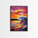 Ocean Wave, Sunset Surf, Vibrant Seascape, Canvas Print, Coastal Wall Art, Beach House Decor, Bold Colors, Surfing Aesthetic, Modern Art