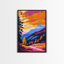 Mountain Sunset, Fall Landscape, Autumn Trees, Rustic Wall Art, Framed Canvas Print, Nature Scene, Cabin Decor, Cozy Aesthetic