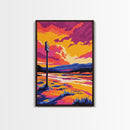 Sunset Landscape, Vibrant Nature Art, Framed Canvas Print, Colorful Wall Decor, Mountain Painting, Living Room Art, Modern Art
