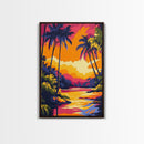 Palm Trees, Tropical Sunset Art, Framed Canvas Print, Vibrant Beach Decor, Island Landscape, Coastal Wall Art, Living Room Decor