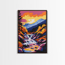 Mountain Stream, Autumn Waterfall Art, Canvas Print, Colorful Fall Landscape, Nature Wall Decor, Cozy Home Art, Vibrant Living Room Art
