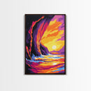 Coastal Cliffs, Fiery Ocean Sunset, Framed Canvas Print, Bold Nature Art, Dramatic Seascape Painting, Modern Wall Decor, Ocean Lover Gift