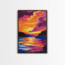 Lake Sunset, Vibrant Water Reflection Art, Framed Canvas Print, Serene Nature Scene, Bold Landscape Painting, Relaxing Wall Decor