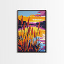 Sunset Reeds, Tranquil Nature Art, Canvas Print, Landscape Painting, Warm Color Wall Decor, Living Room Art, Serene Home Aesthetic