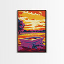 Sunset Water Trough, Western Art, Farmhouse Wall Decor, Rustic Landscape, Framed Canvas Print, Country Home Art, Living Room Art