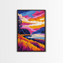 Mountain Lake, Vibrant Nature Art, Autumn Wall Decor, Landscape Painting, Framed Canvas Print, Cabin Wall Art, Scenic View Art