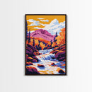 Autumn Waterfall, Mountain Landscape, Vibrant Nature, Scenic View, Framed Canvas Print, Living Room Wall Art, Fall Home Decor