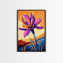 Bold Floral, Purple Blossom, Vibrant Wildflower, Nature Art, Canvas Print, Colorful Flower Painting, Abstract Botanical Art