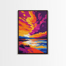 Sunset Glow, Scenic Painting, Colorful Art, Beach Landscape, Framed Canvas Print, Bedroom Wall Art, Bohemian Home Decor, Nature Wall Art
