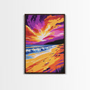 Sunset Beach, Colorful Seascape, Vibrant Ocean, Coastal Wall Art, Canvas Print, Living Room Decor, Beach House Art, Sunset Painting
