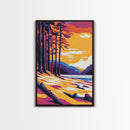 Forest Trees, Nature Art, Wilderness Decor, Vibrant Sunset, Framed Canvas Print, Cabin Wall Art, Rustic Home Decor, Scenic Landscape