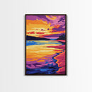 Beach Sunset, Tropical Art, Ocean Painting, Colorful Landscape, Framed Canvas Print, Coastal Home Decor, Living Room Wall Art, Seaside Art