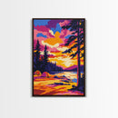 Mountain Camp, Tent Sunset, Pine Forest, Framed Canvas Print, Outdoor Adventure, Rustic Home Art, Cozy Cabin Vibes, Boho Wall Art