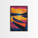 Canoe Reflection, Sunset Lake, Peaceful Waters, Framed Canvas Print, Nature Escape, Outdoor Decor, Bedroom Wall Art, Fall Vibes
