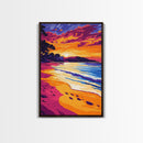 Beach Sunset Art, Coastal Ocean Painting, Vibrant Seascape Print, Tropical Wall Decor, Summer Beach Scene, Framed Canvas Print, Bedroom Art