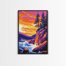 River Rapids Art, Nature Landscape Painting, Waterfall Print, Wilderness Wall Decor, Outdoor Adventure Art, Framed Canvas Print, Den Art