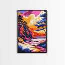 Lakeside Autumn Art, Landscape Painting, Vibrant Fall Foliage Print, Rustic Wall Decor, Cabin Art, Framed Canvas Print, Bedroom Art