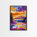 Sunset Highway, Road Trip Art, Colorful Travel Decor, Adventure Wall Art, Wanderlust Aesthetic, Framed Canvas Print, Unique Gift