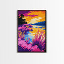 Colorful Lakeside, Canvas Print, Bold River Art, Nature Inspired Decor, Scenic Water View, Vibrant Landscape, Cozy Home Wall Art