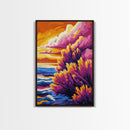 Sunset Beach Art, Ocean Wall Art, Colorful Landscape Painting, Coastal Canvas Print, Vibrant Sunset Decor, Large Wall Art, Boho Art