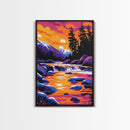 Mountain River Art, Vibrant Nature Painting, Colorful Landscape Canvas Print, Rustic Cabin Wall Art, Autumn Home Decor, Living Room Art