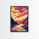 River Sunset Art, Colorful Nature Painting, Vibrant Landscape Canvas Print, Rustic Home Decor, Living Room Wall Art, Autumn Wall Art