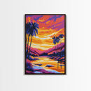 Palm Tree Sunset, Vibrant Beach Painting, Colorful Coastal Canvas Print, Tropical Home Decor, Boho Wall Art, Living Room Wall Art