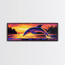 Dolphin Sunset Art, Ocean Scene, Tropical Coastal Decor, Marine Wildlife, Beach House Wall Accent, Serene Nature Painting, Canvas Print