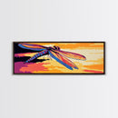 Dragonfly Painting, Nature Decor, Sunset Canvas Print, Boho Wall Art, Vibrant Bedroom Art, Insect Illustration, Colorful Framed Canvas