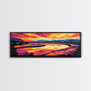 Autumn River, Sunset Landscape Painting, Colorful Nature Print, Scenic Wall Art, Framed Canvas Print, Living Room Decor, Boho Art