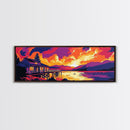 Sunset Cabin, Lakeside Retreat, Mountain House, Vibrant Nature Art, Framed Canvas Print, Rustic Wall Art, Autumn Decor, Cabin Aesthetic