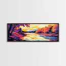 Autumn River, Golden Reflection, Vibrant Foliage, Fall Landscape, Framed Canvas Print, Living Room Wall Art, Cozy Home Decor, Seasonal Art