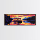 Riverboat Serenity, Tranquil Waters, Sunset Reflection, Lake Retreat, Framed Canvas Print, Home Decor, Cabin Wall Art, Nature Aesthetic