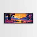 Mountain Cabin, Sunset Lake, Remote Getaway, Framed Canvas Print, Rustic Home Wall Art, Nature Retreat, Warm Aesthetic, Living Room Decor
