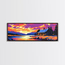 Forest Lake, Rocky Shoreline, Vibrant Sunset, Canvas Print, Fall Painting, Home Wall Art, Earthy Tones, Cabin Aesthetic, Warm Colors