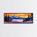 Snowy Peak, Winter Landscape Art, Rustic Lodge Wall Decor, Framed Canvas Print, Mountain Cabin Painting, Christmas Home Accent, Gift Idea
