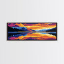 Reflective Lake, Mountain Sunset Art, Tranquil Nature Wall Decor, Framed Canvas Print, Scenic Landscape Painting, Large Wall Art, Gift Idea