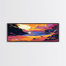 Coastal Sunset, Cliffside View, Ocean Horizon, Tranquil Beach Scene, Living Room Wall Art, Framed Canvas Print, Boho Decor