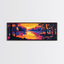 Sunset Reflection, Tranquil River, Forest Landscape, Cozy Nature Scene, Canvas Print, Modern Rustic Decor, Bedroom Wall Art