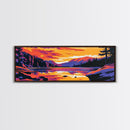 Sunset Lake, Nature Wall Art, Modern Landscape, Vibrant Colors, Wilderness Scene, Living Room Decor, Framed Canvas Print