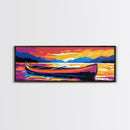Canoe at Sunset, Nature Wall Art, Adventure Theme, Lake House Decor, Outdoor Aesthetic, Rustic Style, Framed Canvas Print